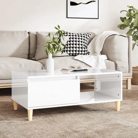 Tavolino Salotto Bianco Lucido 90x50x36,5 Cm Legno Multistrato /