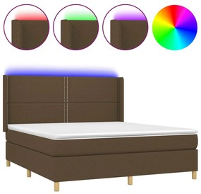 Letto a Molle Materasso e LED MarroneScuro 180x200cm in Tessuto