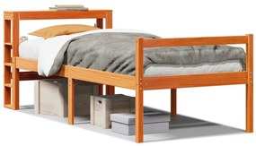Giroletto Con Testiera Marrone Cera 75x190 Cm Massello Pino /