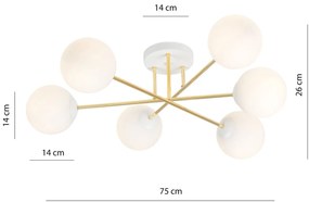 Lampadario da Soffitto in Acciaio e Vetro MAGNUM 6 Bianco Oro 6xE14