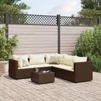 Set Mobili da Giardino 6pz con Cuscini in Polyrattan Marrone 3308129