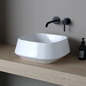 Lavabo da appoggio in ceramica bianco opaco quadrato 42 cm   Aris