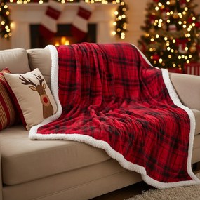 Plaid tartan rosso 210x240 cm sherpa