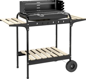 Barbecue a Carbonella 3 Ripiani e Vassoio 103x47x95 cm in Metallo Legno Nera...