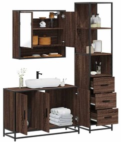 Set Mobili Da Bagno 3 Pz Rovere Marrone İn Legno Multistrato /