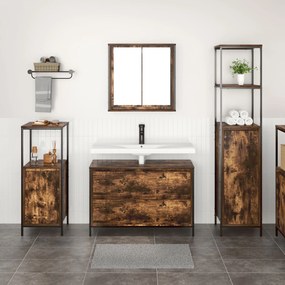 Set di mobili per bagno 3 pezzi in rovere fumé in legno ingegnerizzato