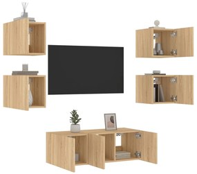 Mobili Tv A Muro Con Led 6pz Rovere Sonoma Legno Multistrato /