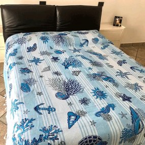 Granfoulard Copriletto in Puro Cotone Fantasia Marina 210x240 cm  Colore Azzurro