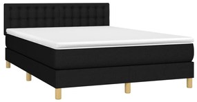 Letto a molle con materasso e led nero 140x200 cm in tessuto