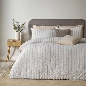 Set copripiumino e federa beige per letto matrimoniale 3 pezzi 200x200 cm So Soft Seersucker Stripe – Catherine Lansfield