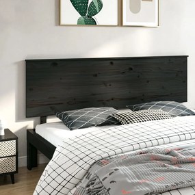 Testiera Per Letto Nera 204x6x82,5 Cm İn Legno Massello Di Pino /