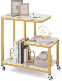 Costway Tavolino laterale a forma di g con 3 livelli e mensole aperte, Piccolo tavolo da divano con ruote bloccabili per soggiorno e altri spazi