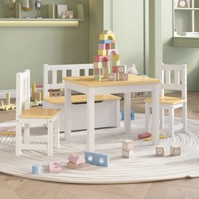Set Tavolo E Sedie Per Bambini 4 Pezzi Bianco E Beige İn Mdf /