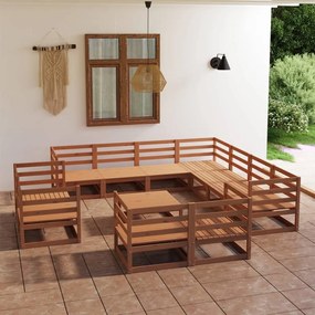 Set Divani da Giardino 12 pz Marrone Miele in Massello di Pino