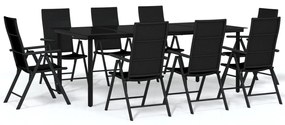 Set da pranzo per giardino 9 pz con cuscini nero