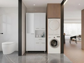 Colonna per bagno con specchio su piede 180 cm Bianco - MINELA