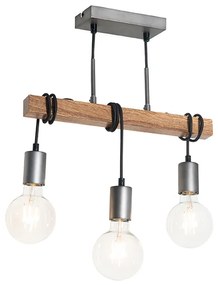 Lampada industriale a sospensione legno acciaio 3 luci - GALLOW