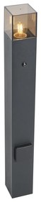 Lampione da esterno moderno nero con vetro fumé 70 cm con sensore crepuscolare IP44 - Denmark