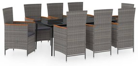 Set da pranzo da giardino 9 pz con cuscini grigio