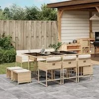 Set da Pranzo da Giardino 11 pz con Cuscini Beige in Polyrattan 3278097