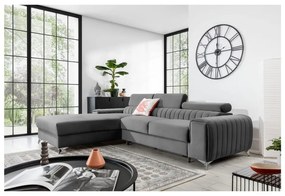 Divano angolare grigio allungabile/con contenitore (con penisola a sinistra/con chaise lounge) e rivestimento in velluto Grayson – ELTAP