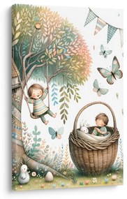 Quadro su tela – Giornata dei bambini tra alberi e farfalle