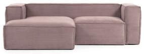 Kave Home - Divano Blok 2 posti chaise longue sinistra in velluto a coste spesse rosa 240 cm