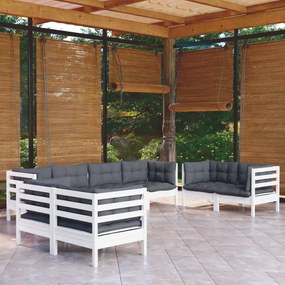 Set divani da giardino 8 pz con cuscini in massello di pino