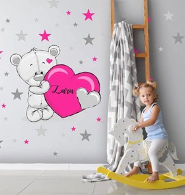 Orsetto con cuore rosa - adesivo murale per ragazze  | Inspio