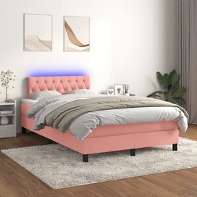 Letto a Molle con Materasso e LED Rosa 120x200 cm in Velluto