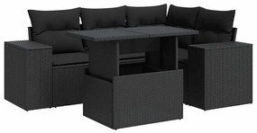 Set divani da giardino 5 pz con cuscini in polyrattan nero