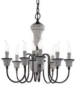 Lampadario Classico Sanremo Metallo E Ceramica Bianco Sfumato Argento 8 Luce E14