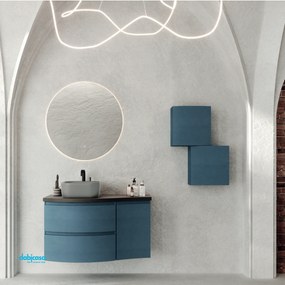 Mobile Bagno Sospeso "Dolce Vita" Da 105 Cm Base C/Due Cassetti Un'Anta e Due Cubotti In Nobilitato Melaminico Finitura Blu Petrolio/Grigio Scuro