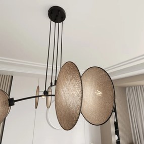 Lampadario a Sospensione MOTIF 4 in Acciaio e Tessuto 4xE27 Colore del corpo Rattan