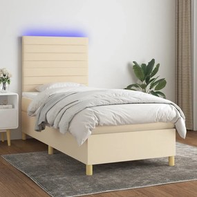 Letto A Molle Con Materasso E Led Crema 80x200 Cm İn Tessuto /