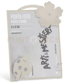 Porta foto coccinella avorio in ferro 10x15cmh(9,5x12,5formatofoto)
