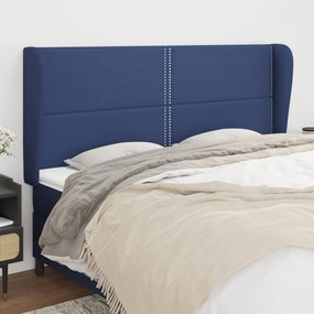 Testiera Ad Orecchio Blu 163x23x118/128 Cm İn Tessuto /