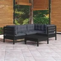 Set Divani da Giardino 5 pz con Cuscini Neri in Legno di Pino cod mxl 52418