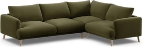 Divano angolare verde (con penisola a destra/a L) con rivestimento in velluto Naomi – Micadoni