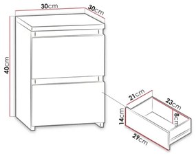 Comodino MALWA 40x30 cm bianco lucido