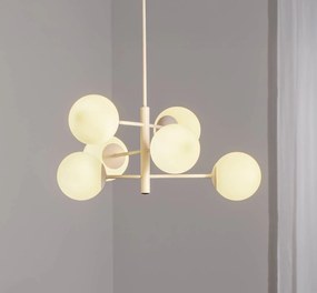 Domiluce Lampada a sospensione Aurora, bianca, Ø 60 cm, a 6 luci, vetro, E14