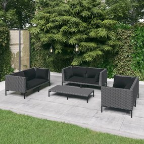Set divani giardino 7 pz con cuscini in polyrattan grigio scuro