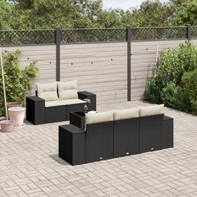 Set divano da giardino 6 pz con cuscini nero in polyrattan