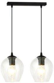 Lampadario 2 Luci Fuxi In Acciaio Nero E Vetro Trasparente