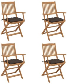 Sedie da giardino pieghevoli 4 pz con cuscini massello acacia