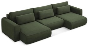 Divano angolare color kaki allungabile/con contenitore (a U) Kapua – Makamii