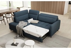 Divano angolare blu allungabile/con contenitore (con penisola a sinistra/a L) e rivestimento in velluto Barea – ELTAP