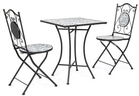 Set bistrot da giardino in mosaico con tavolino 60x60 e sedie pieghevoli Erice Bizzotto