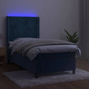 Letto a molle con materasso e led blu scuro 100x200 cm