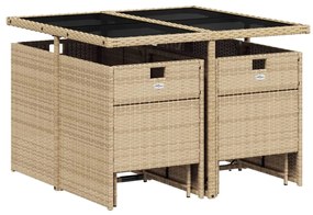 Set pranzo da giardino 9 pz con cuscini beige misto polyrattan